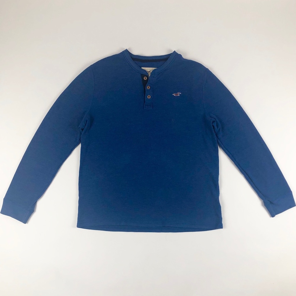 Hollister Co. Blue Long Sleeve Waffle Henley Tee - Picture 6 of 8